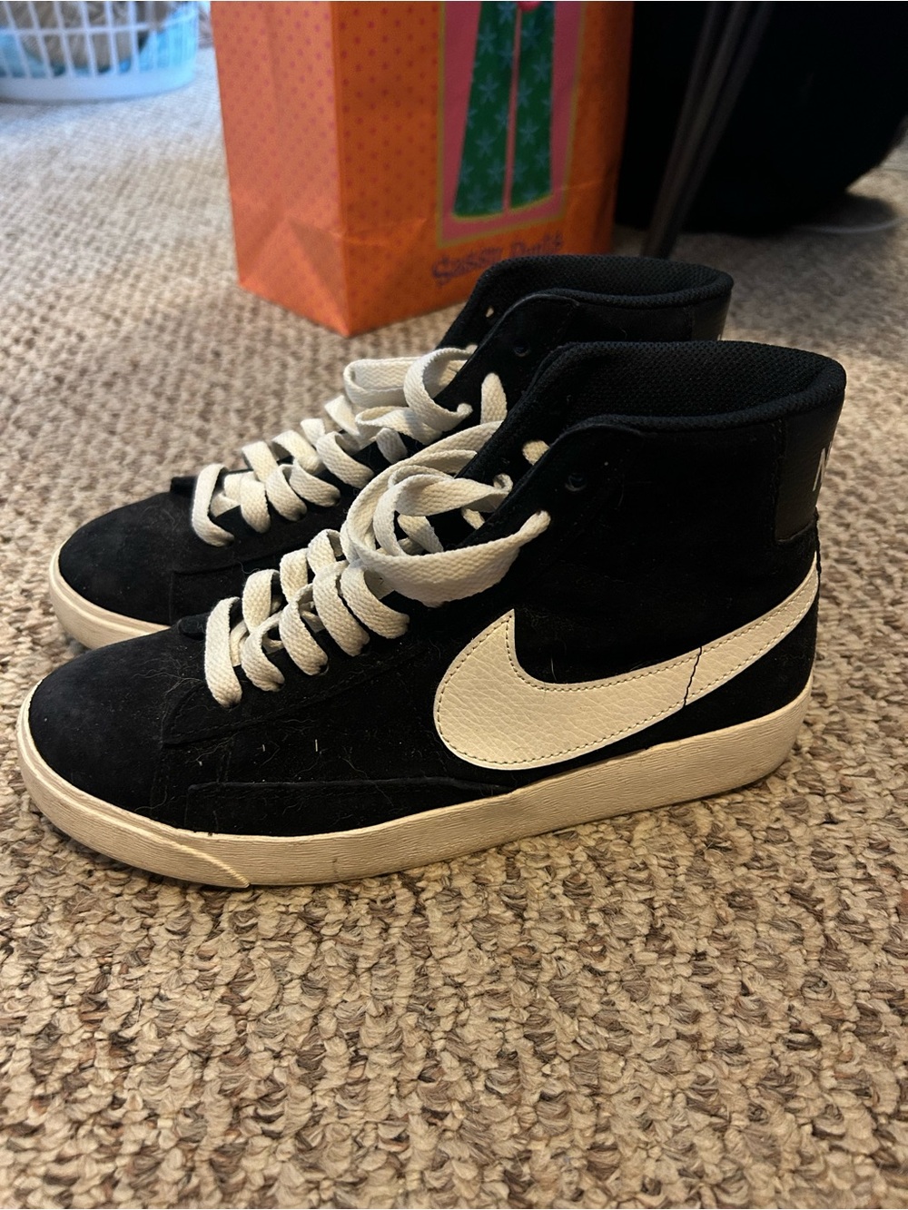 Nike Kids Black High-Top Sneakers with White Swoosh and Laces